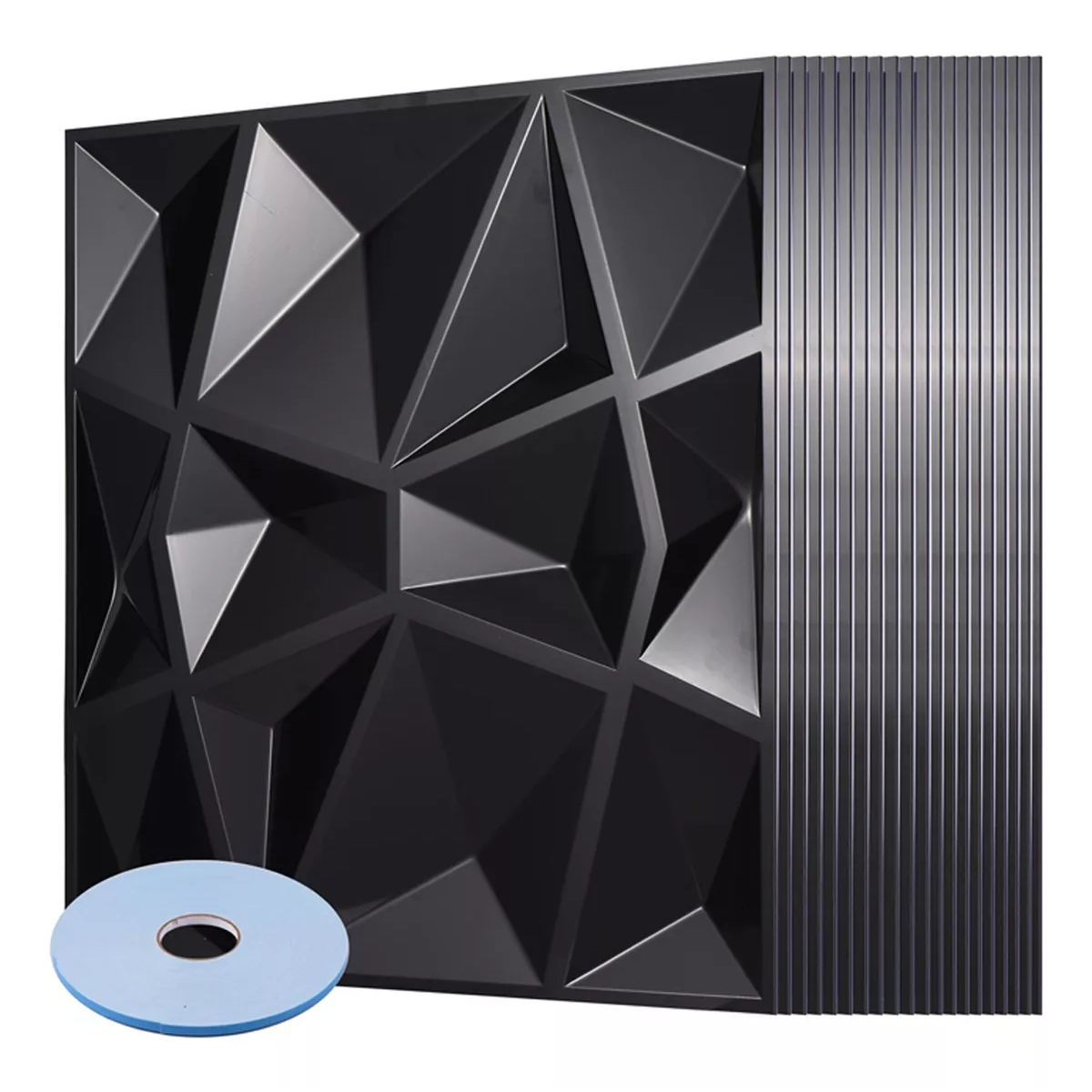 Juego Panel Decorativo 3d Pvc Negro 50*50cm 12 Pcs Con Pegamento