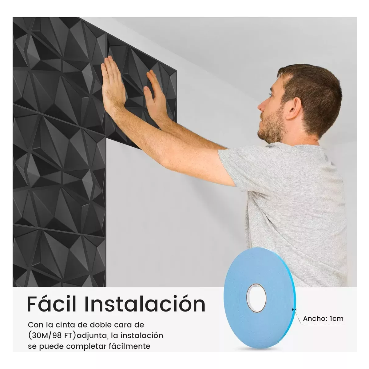 Juego Panel Decorativo 3d Pvc Negro 50*50cm 12 Pcs Con Pegamento