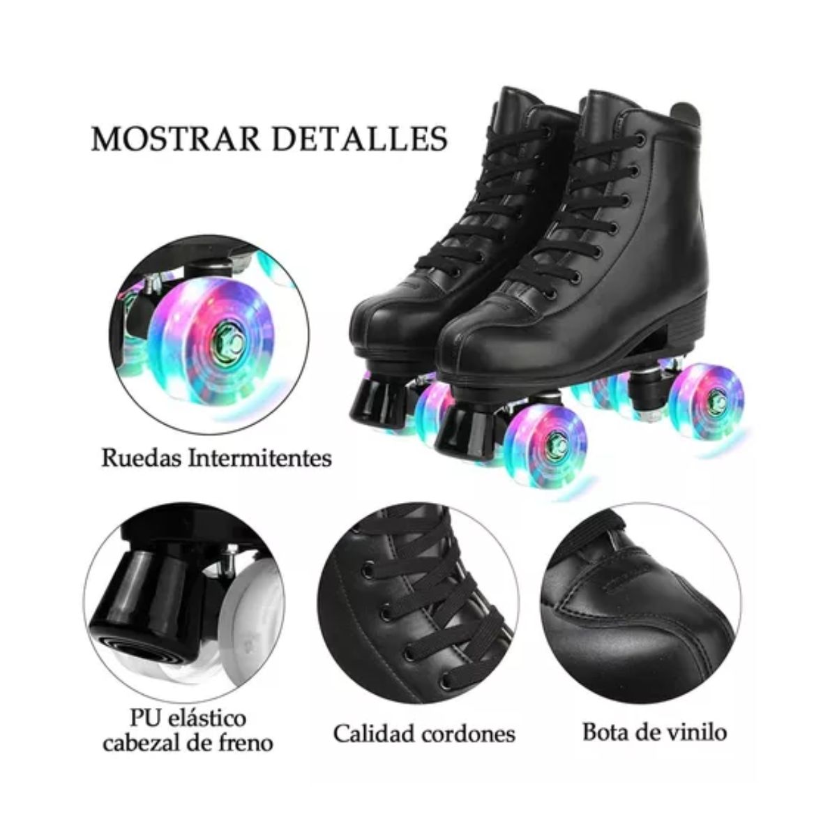 Patines Roller De 4 Ruedas Doble Fila Para Mujer Con Led Talla 40, Negro