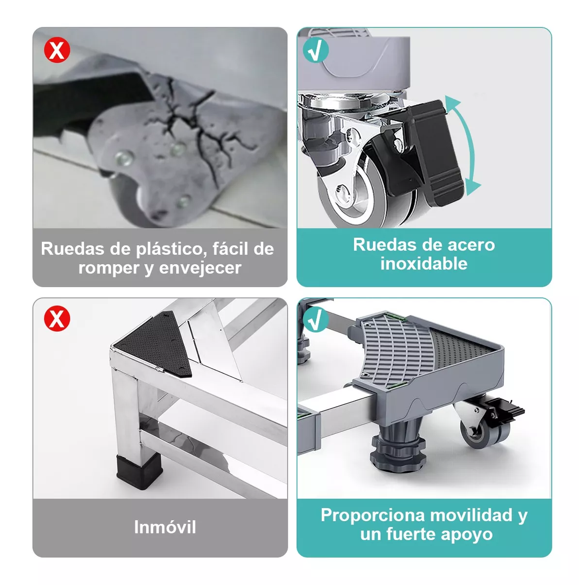 Soporte de base ajustable para lavadora con ruedas, almohadilla universal  antivibración, multifuncional, base ajustable móvil para refrigerador