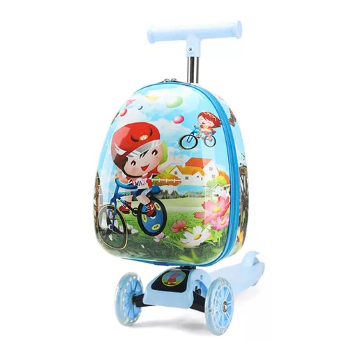 Scooter Plegable Para Ninos Con Mochila Frontal Azul