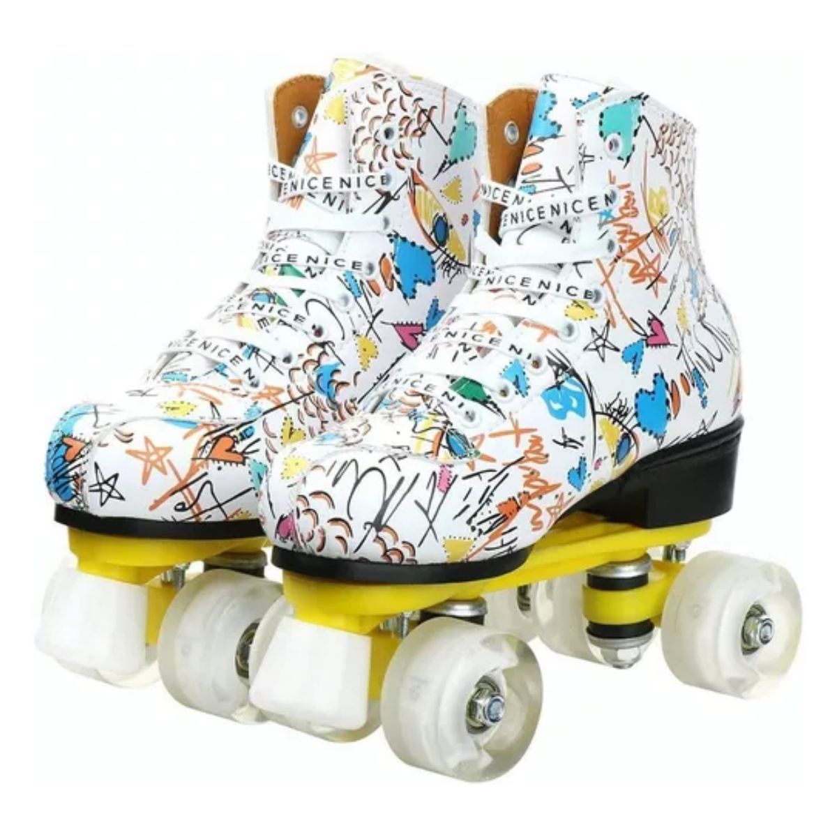 Patines Roller Derby Clásicos De Cuero Con Freno Y 4 Ruedas talla 27, Grafiti Blanco