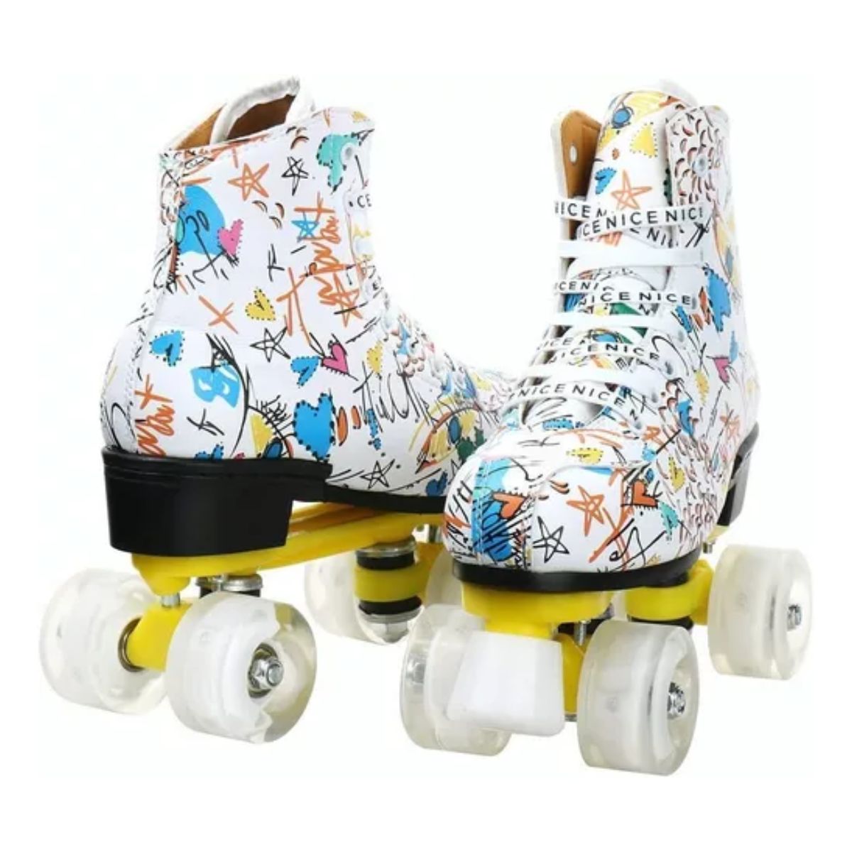 Patines Roller Derby Clásicos De Cuero Con Freno Y 4 Ruedas talla 27, Grafiti Blanco