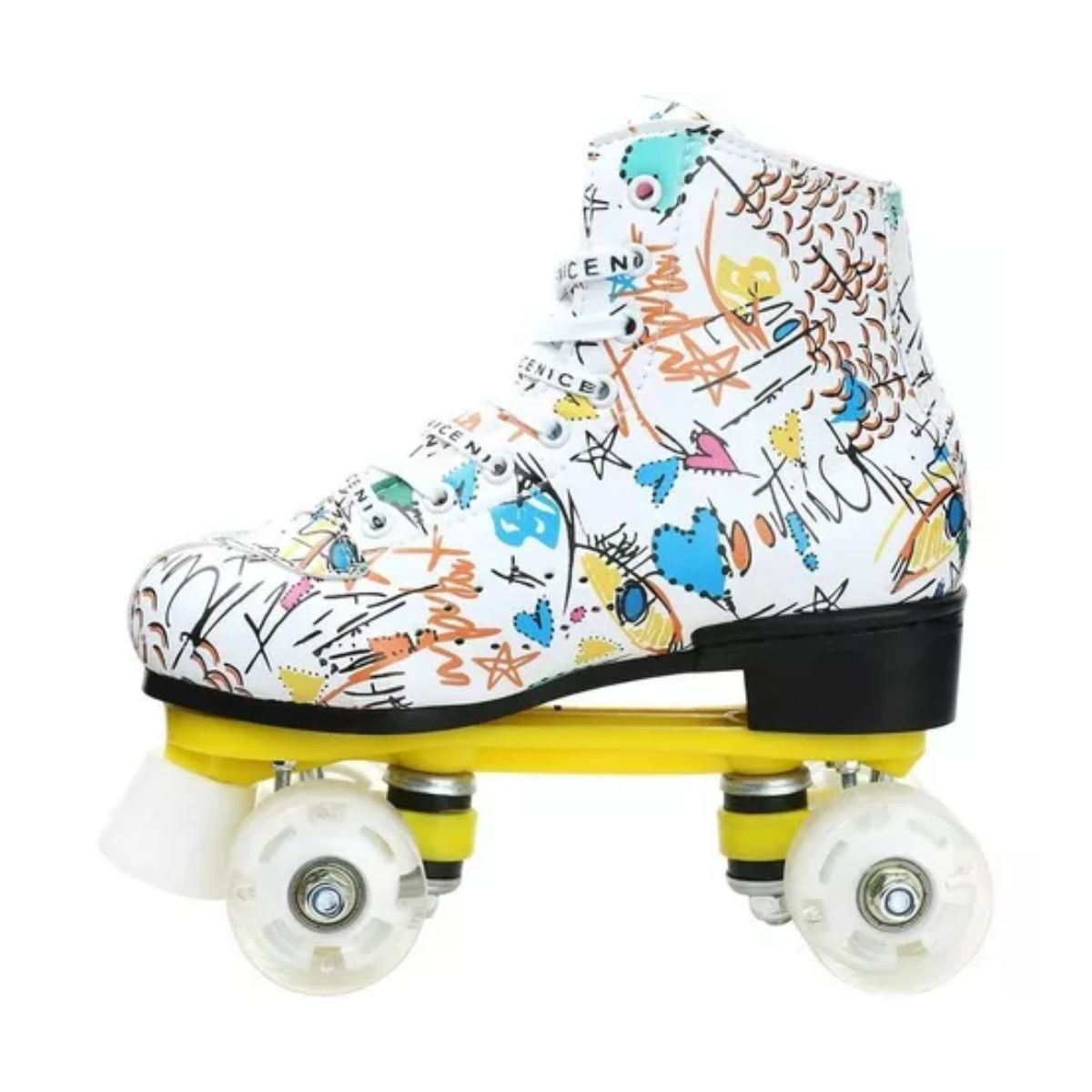 Patines Roller Derby Clásicos De Cuero Con Freno Y 4 Ruedas talla 27, Grafiti Blanco