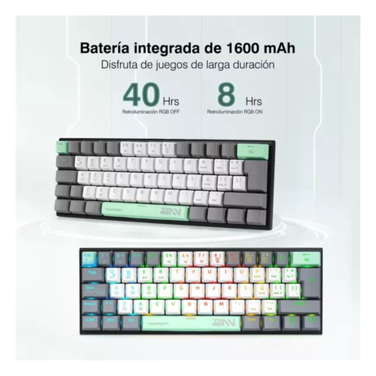 Mini Teclado Inalambrico Español Z11 Con Bt/receptor Usb/cable RGB, Verde menta 