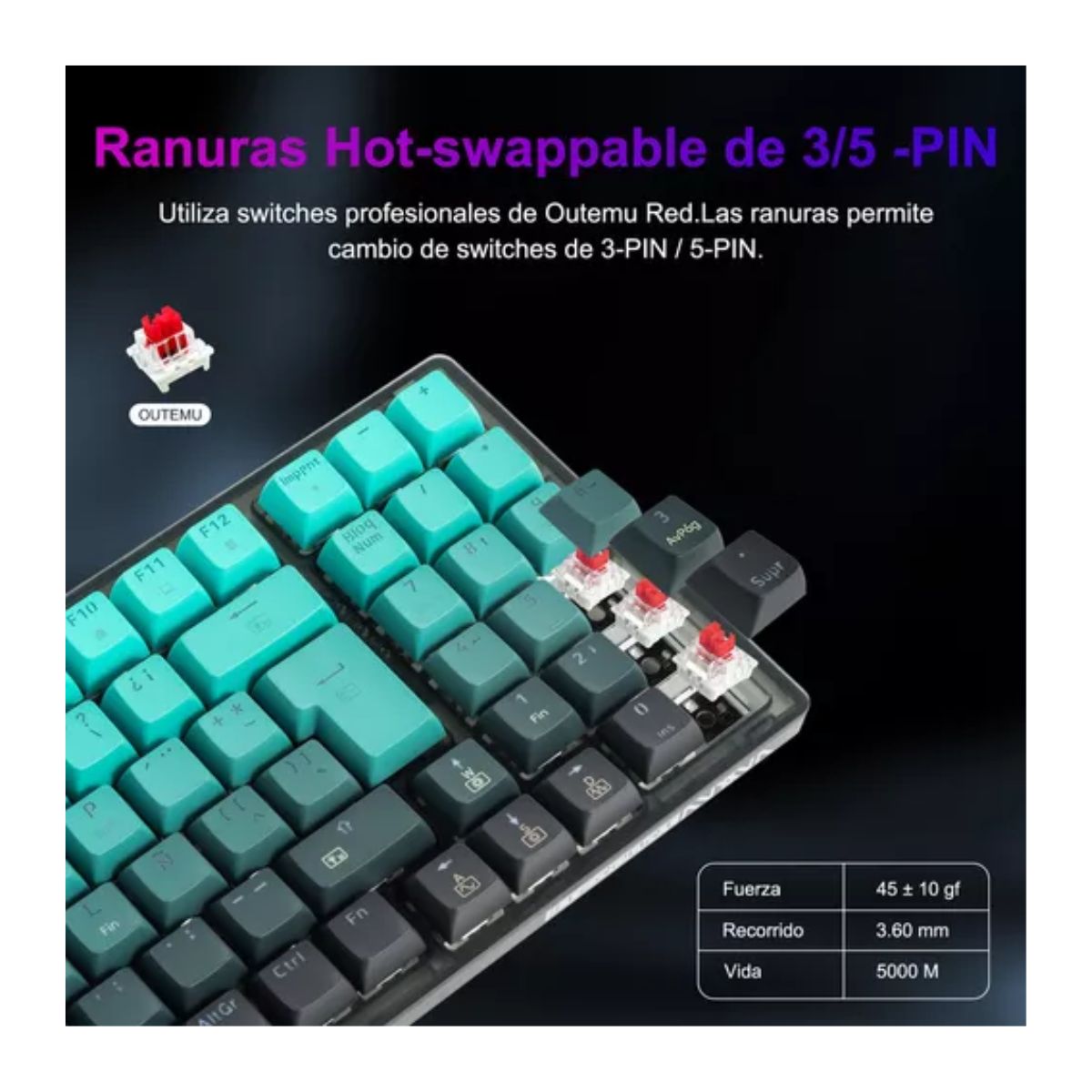 Teclado Gamer Mecanico Español Tr95 RGB Alámbrico, Esmeralda