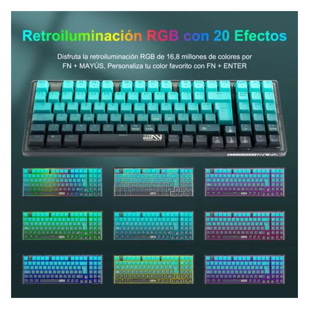 Teclado Gamer Mecanico Español Tr95 RGB Alámbrico, Esmeralda