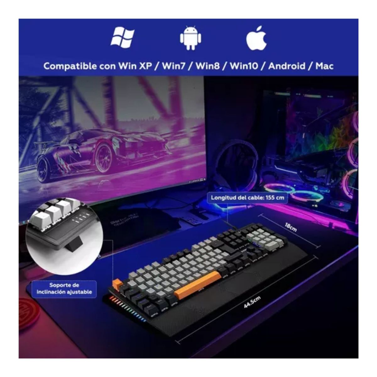 Teclado Mecánico Español Gris y Negro