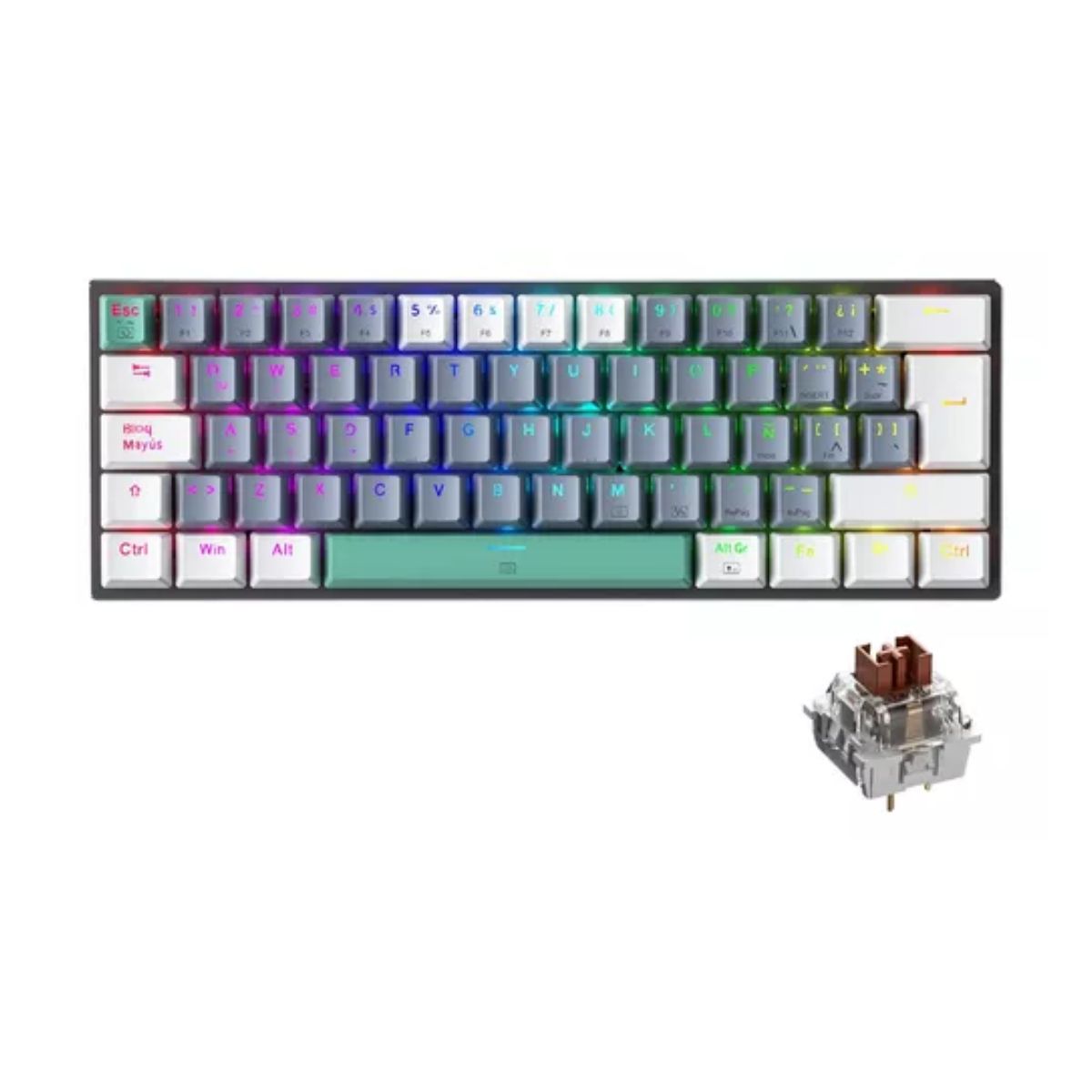 Teclado Mecánico 60% Gamer Español Rgb Pc, Color Brown Switch