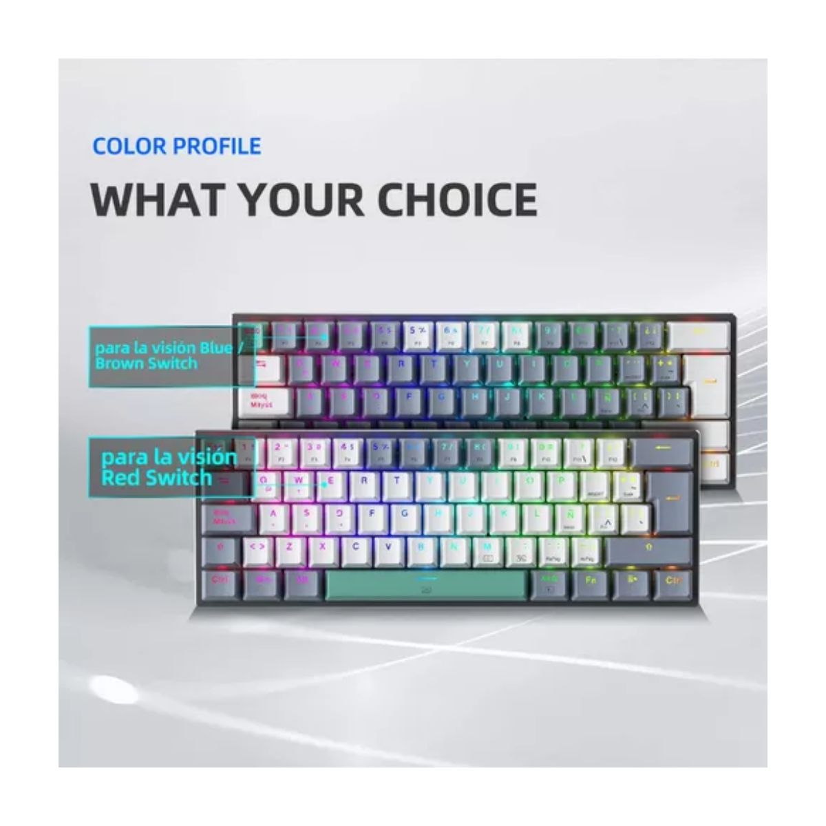 Teclado Mecánico 60% Gamer Español Rgb Pc, Color Brown Switch