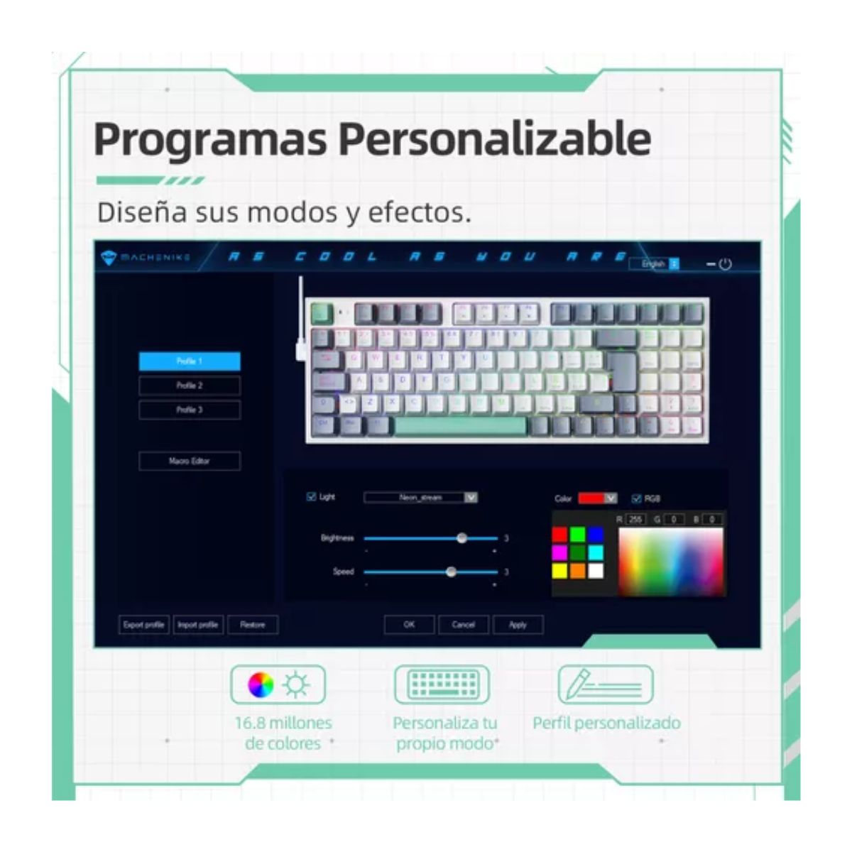 Teclado Mecánico K500 Gamer Alambrico Español  Red Switch