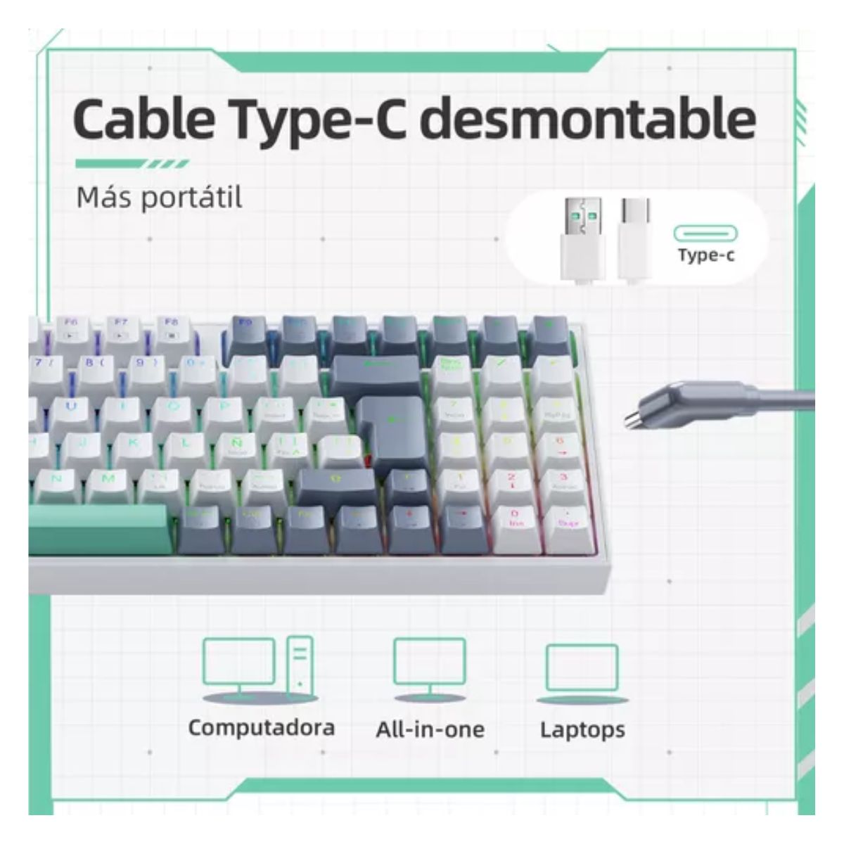 Teclado Mecánico K500 Gamer Alambrico Español  Red Switch