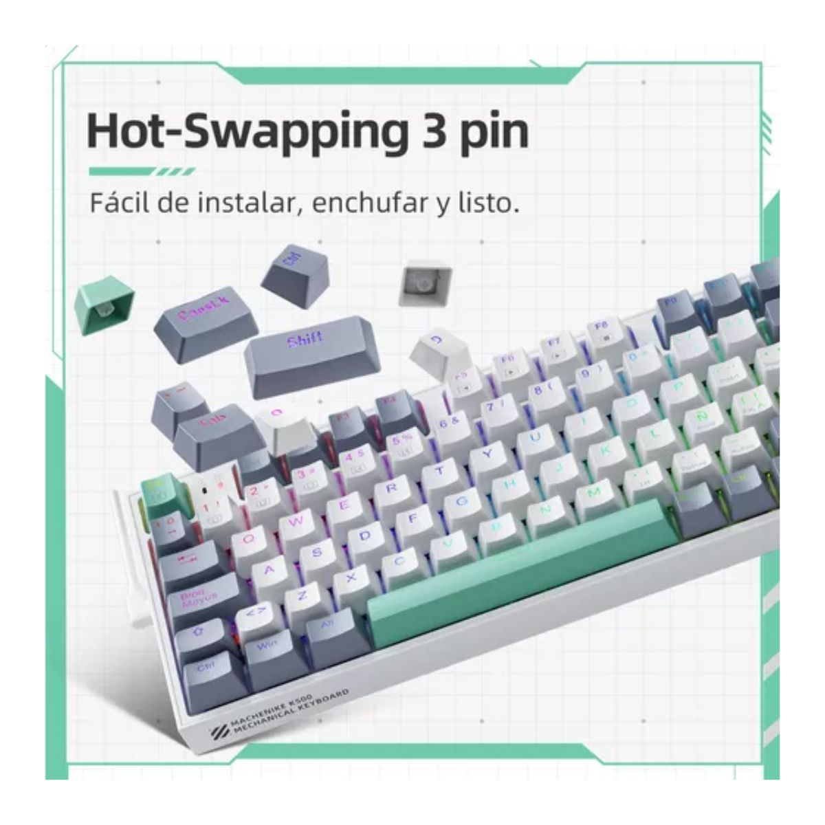 Teclado Mecánico K500 Gamer Alambrico Español  Red Switch