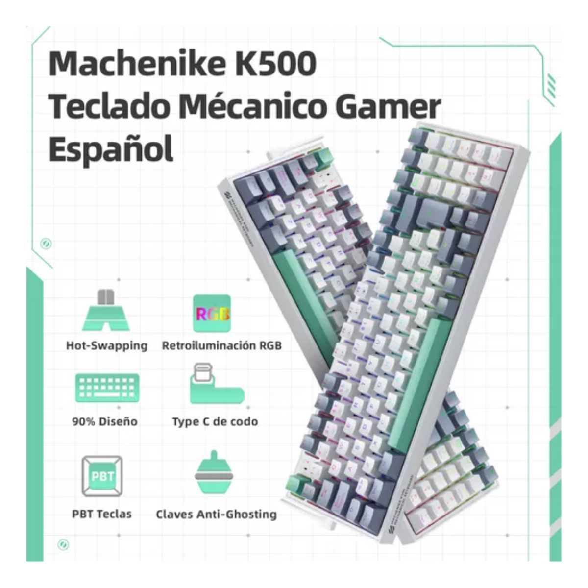 Teclado Mecánico K500 Gamer Alambrico Español  Red Switch