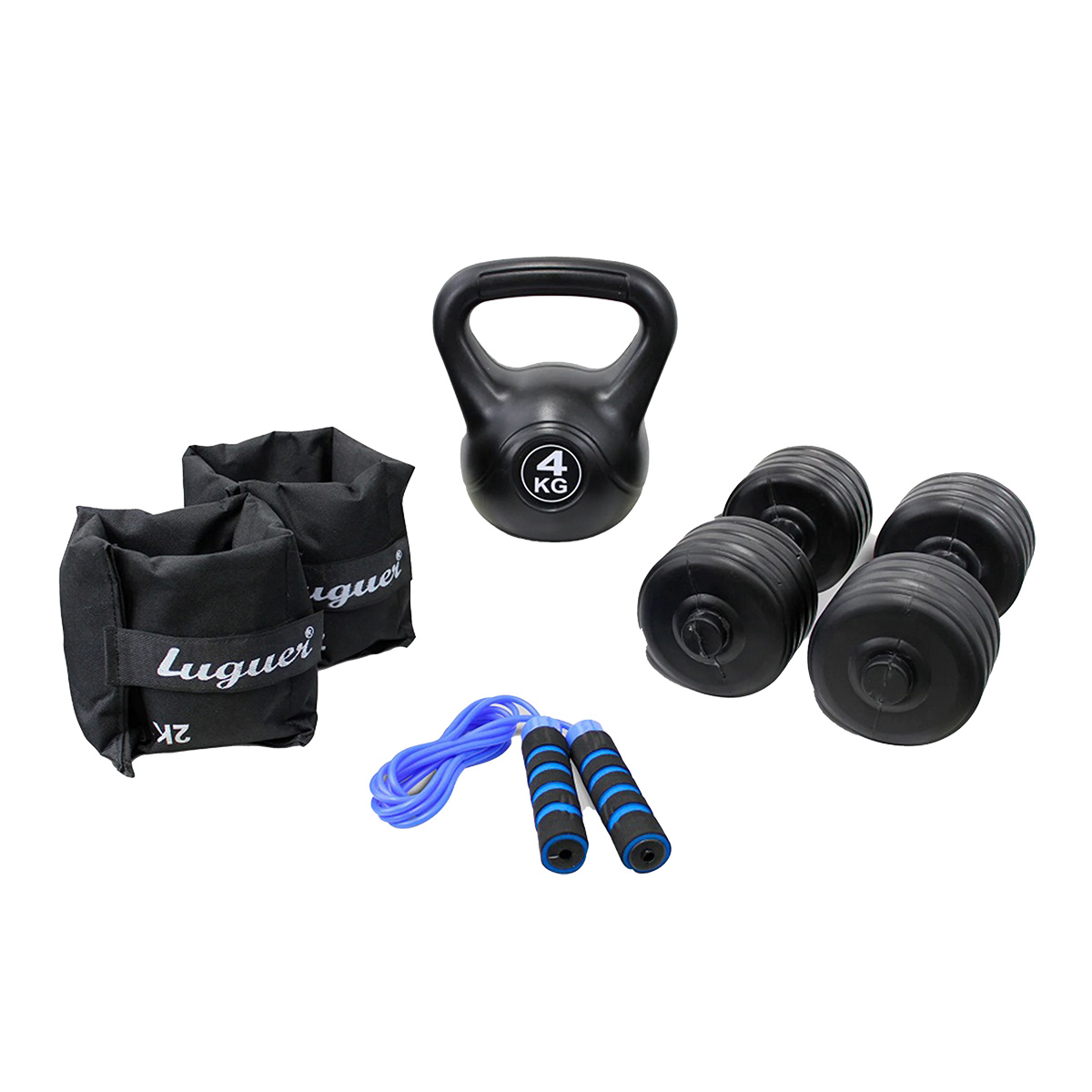 Kit De Polainas 2kg, Mancuernas 3.5kg, Pesa Rusa 4kg Y Cuerda.