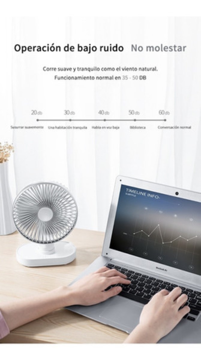 Ventilador De Mesa, Portátil, Recargable, De 4 Velocidades Blanco