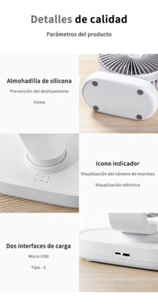 Ventilador De Mesa, Portátil, Recargable, De 4 Velocidades Blanco
