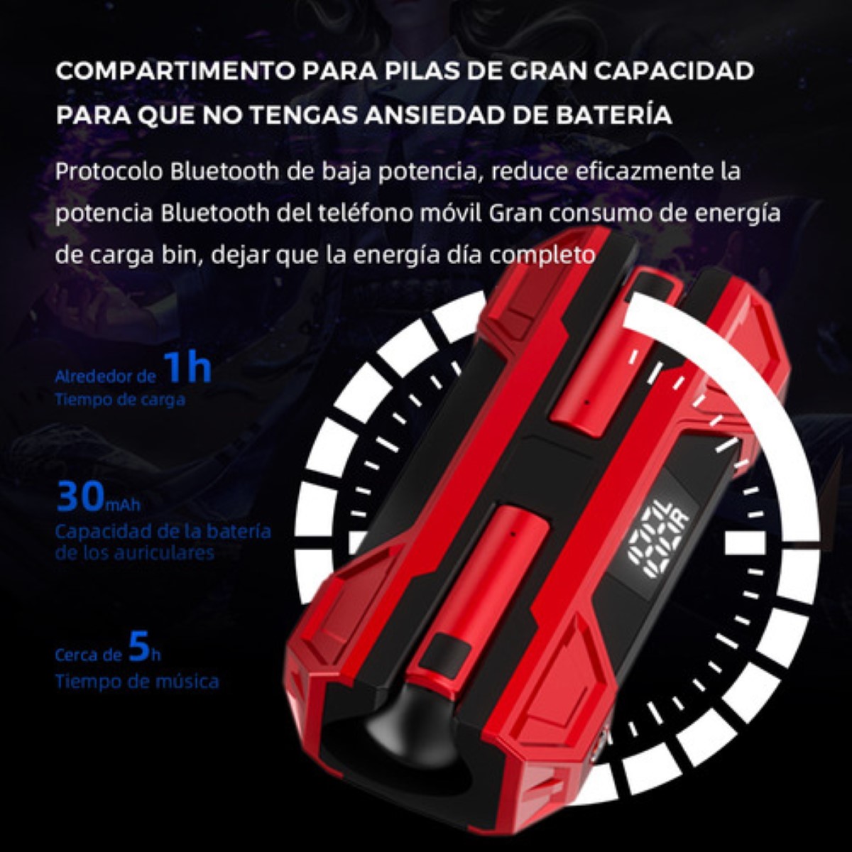 Audifonos Gamer Bluetooth Audifono In Ear Reducción De Ruido Rojo