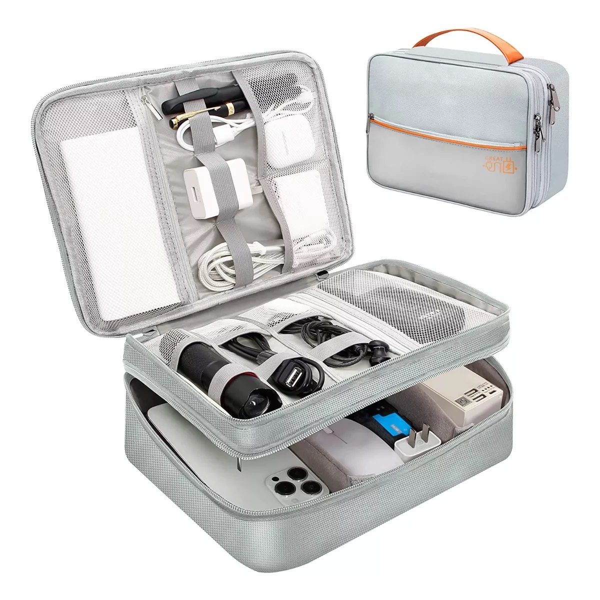 Estuche Organizador De Doble Capa Para Cable Y Cargador Gray