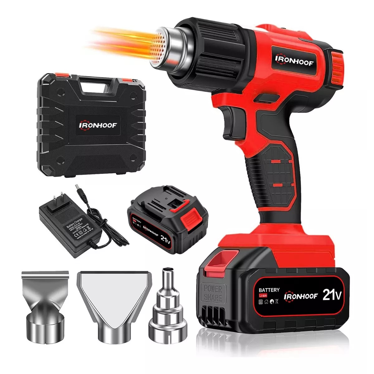 Pistola De Calor Inalámbrica De Temperatura Regulable 2000w Rojo