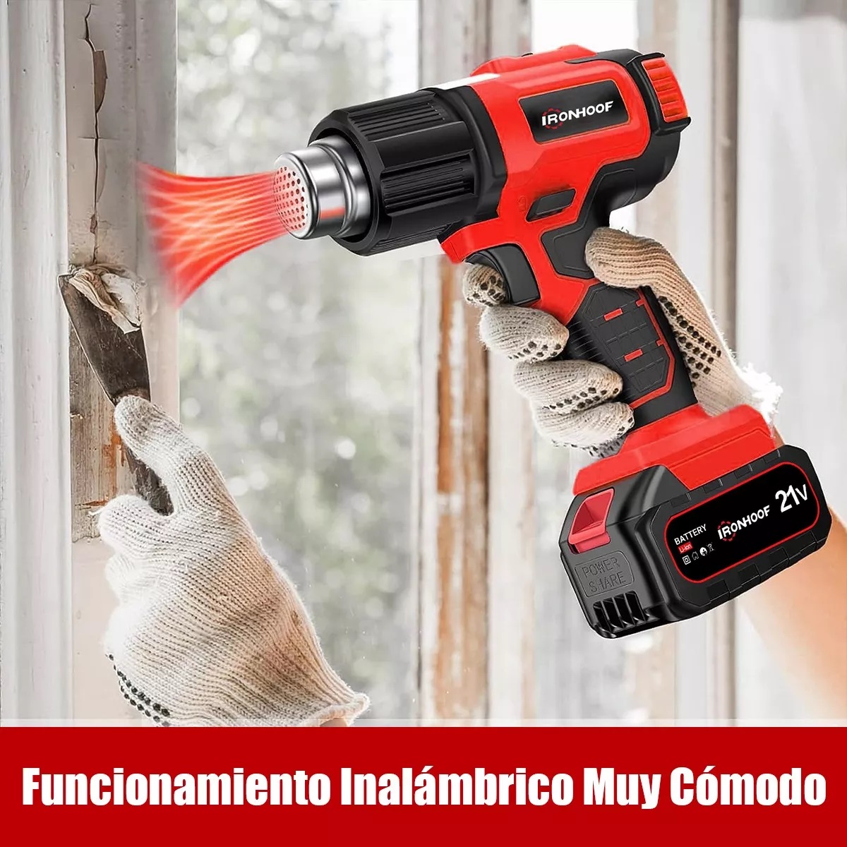 Pistola De Calor Inalámbrica De Temperatura Regulable 2000w Rojo