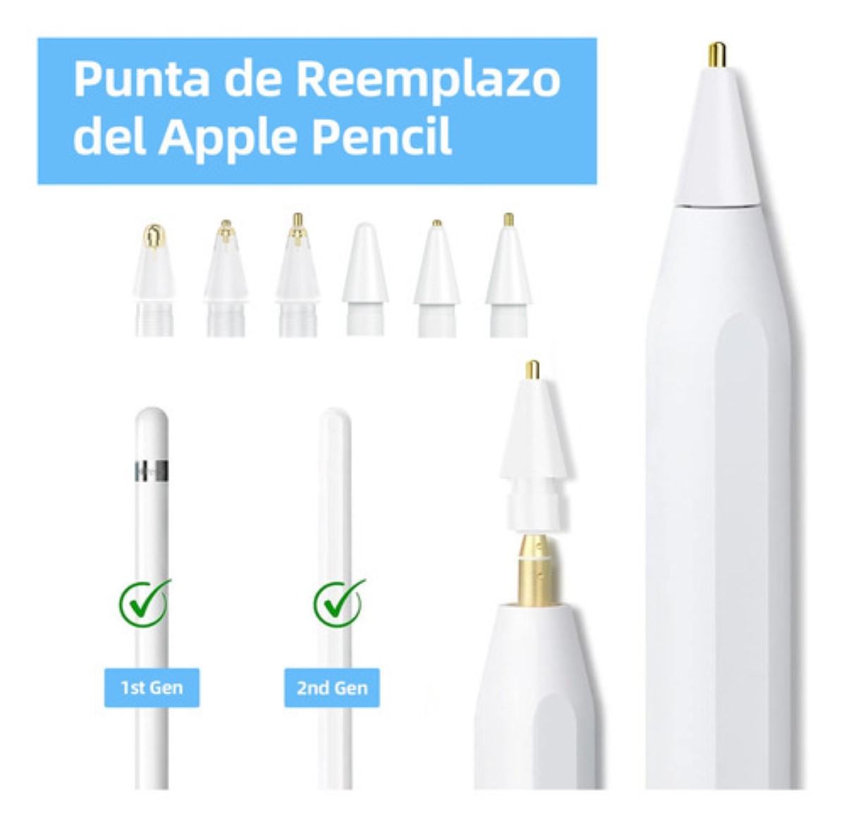 6pcs Puntas De Repuesto Para Apple Pencil 1st 2nd Blanco