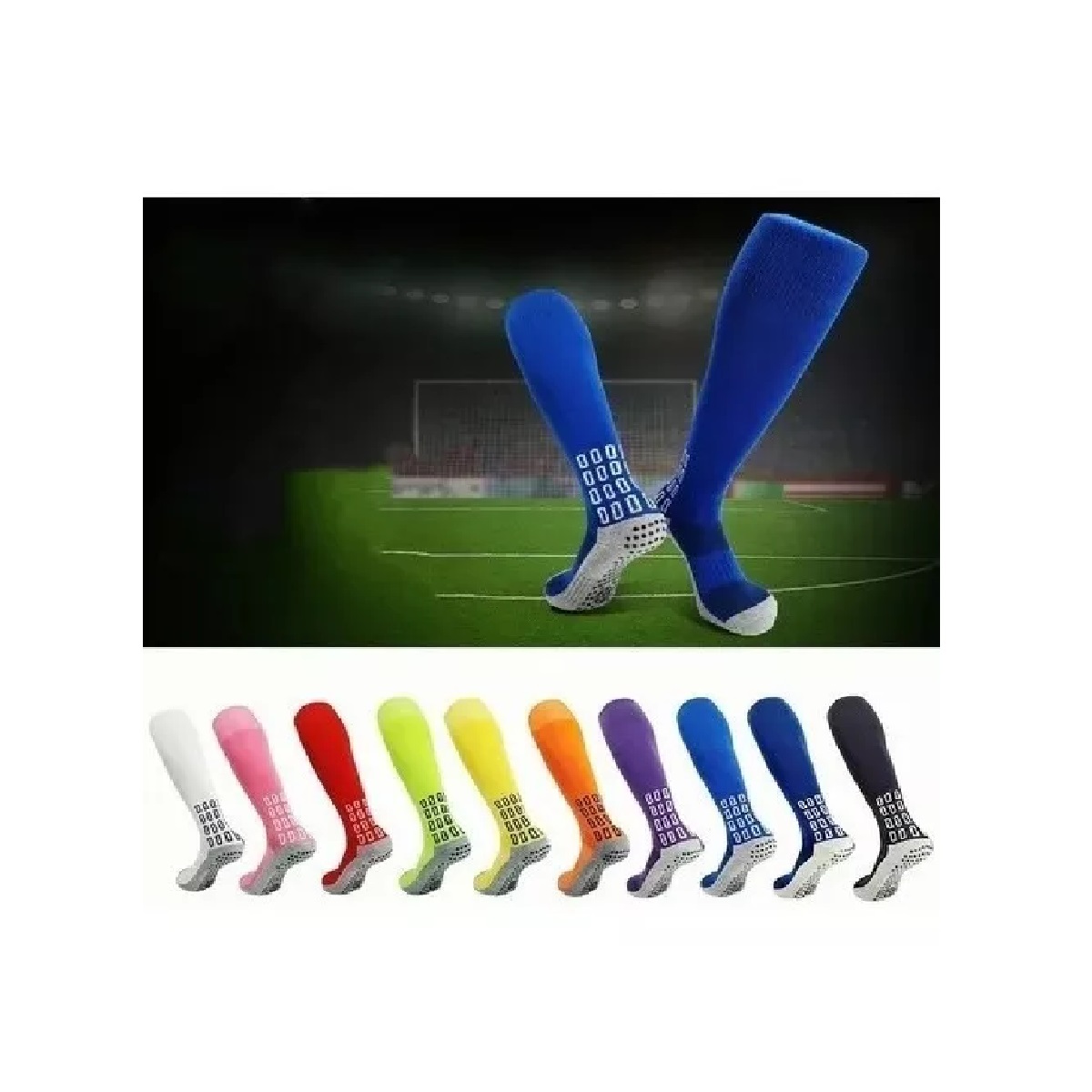 Medias De Futbol Tubo Largo Antideslizante Alta Calidad Azul