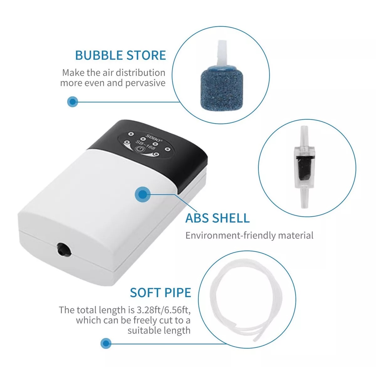 Bomba Agua Oxigenador Pecera Usb Recargable Con 1m Tubo Blanco