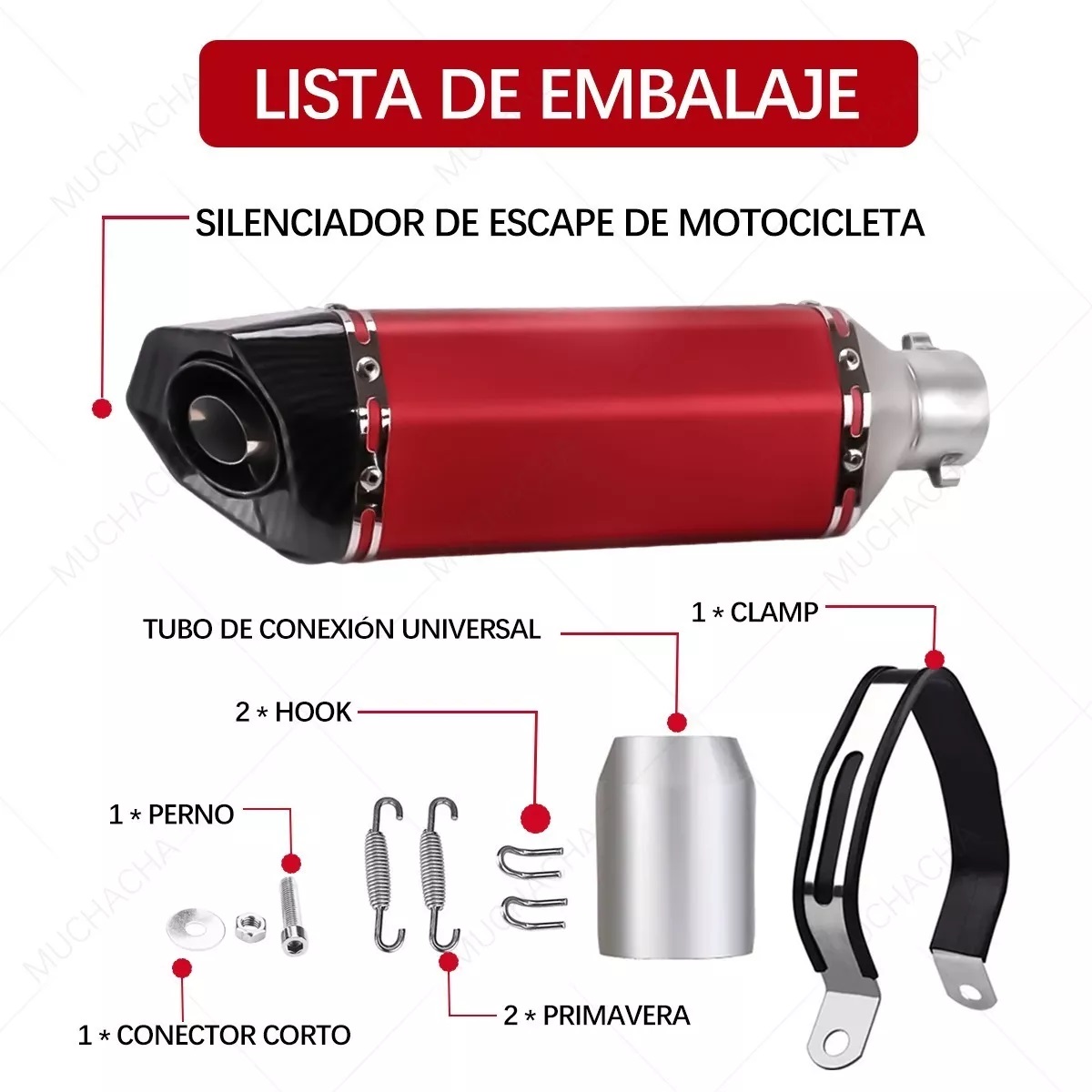 Silenciador De Tubo De Escape P/motociela 38-51mm Universal Rojo
