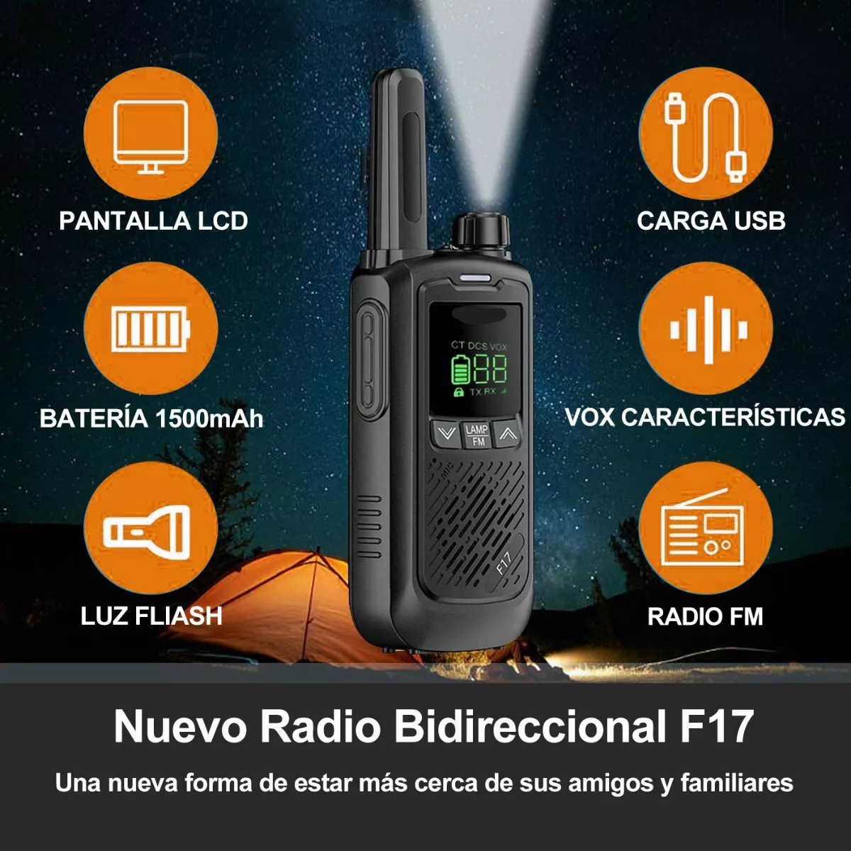 Par 2 Radios Walkie Talkie 16 Canale Portátil Recargable