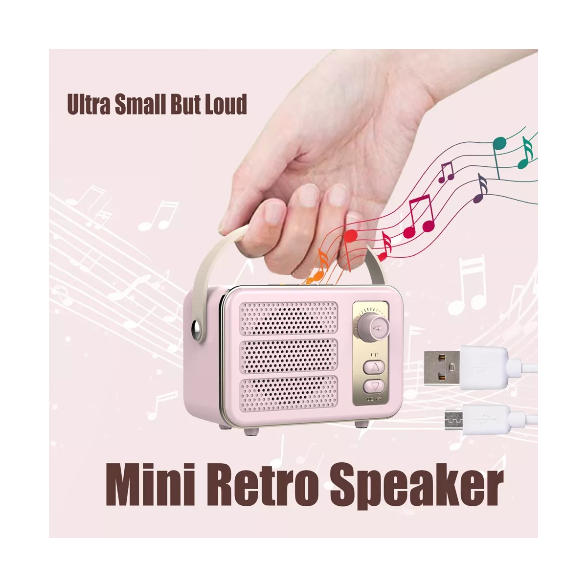 Bocina Bluetooth Retro Radio Recargable Bocinas Portátil Rosa