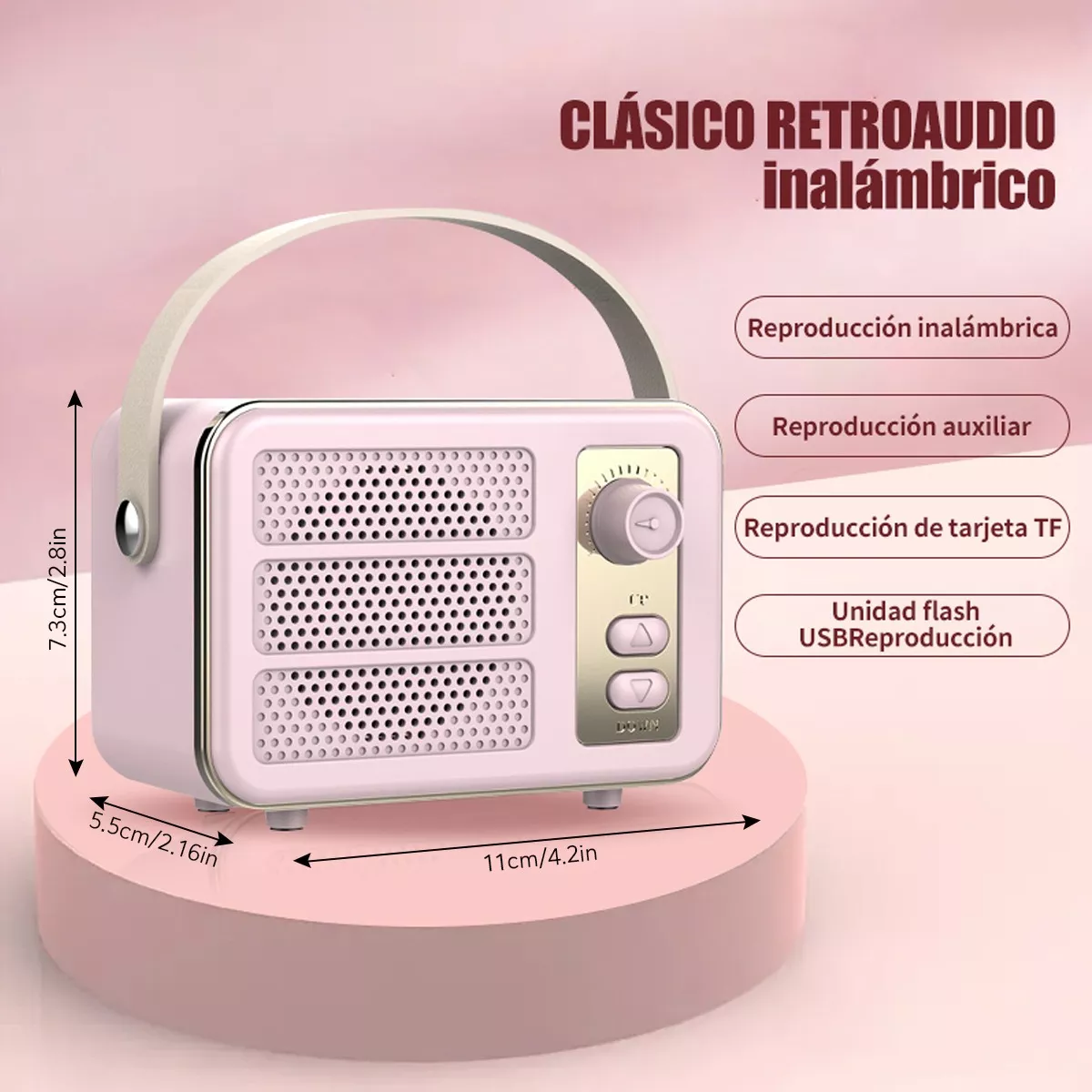 Bocina Bluetooth Retro Radio Recargable Bocinas Portátil Rosa