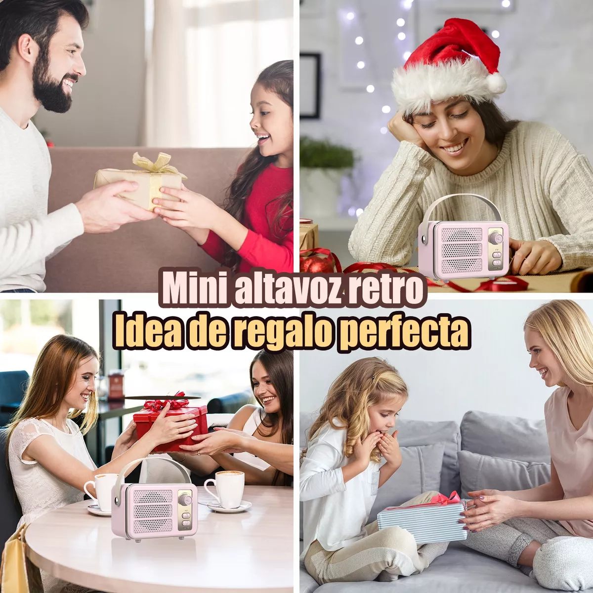 Bocina Bluetooth Retro Radio Recargable Bocinas Portátil Rosa