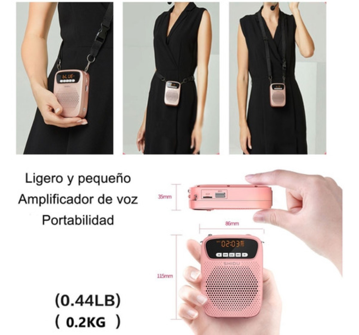 Amplificador De Voz Megafonos Portatiles Con Bluetooth 15w Rosa