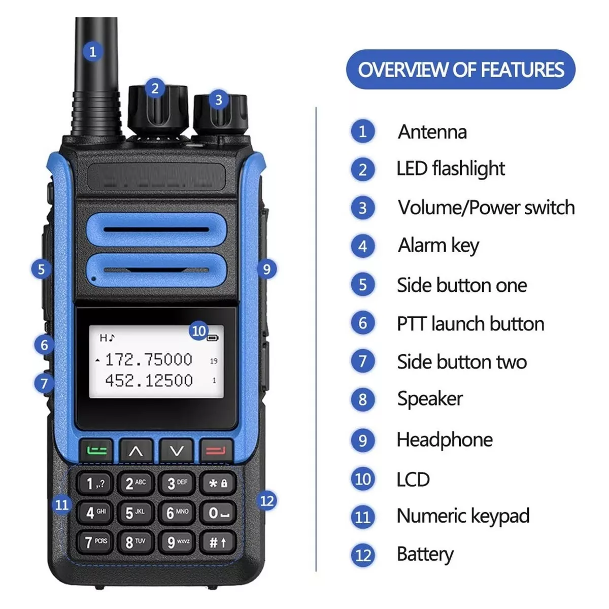 Radio Baofeng 10w H7 Walkie Talkies Uhf Vhf Con Auricular Azul