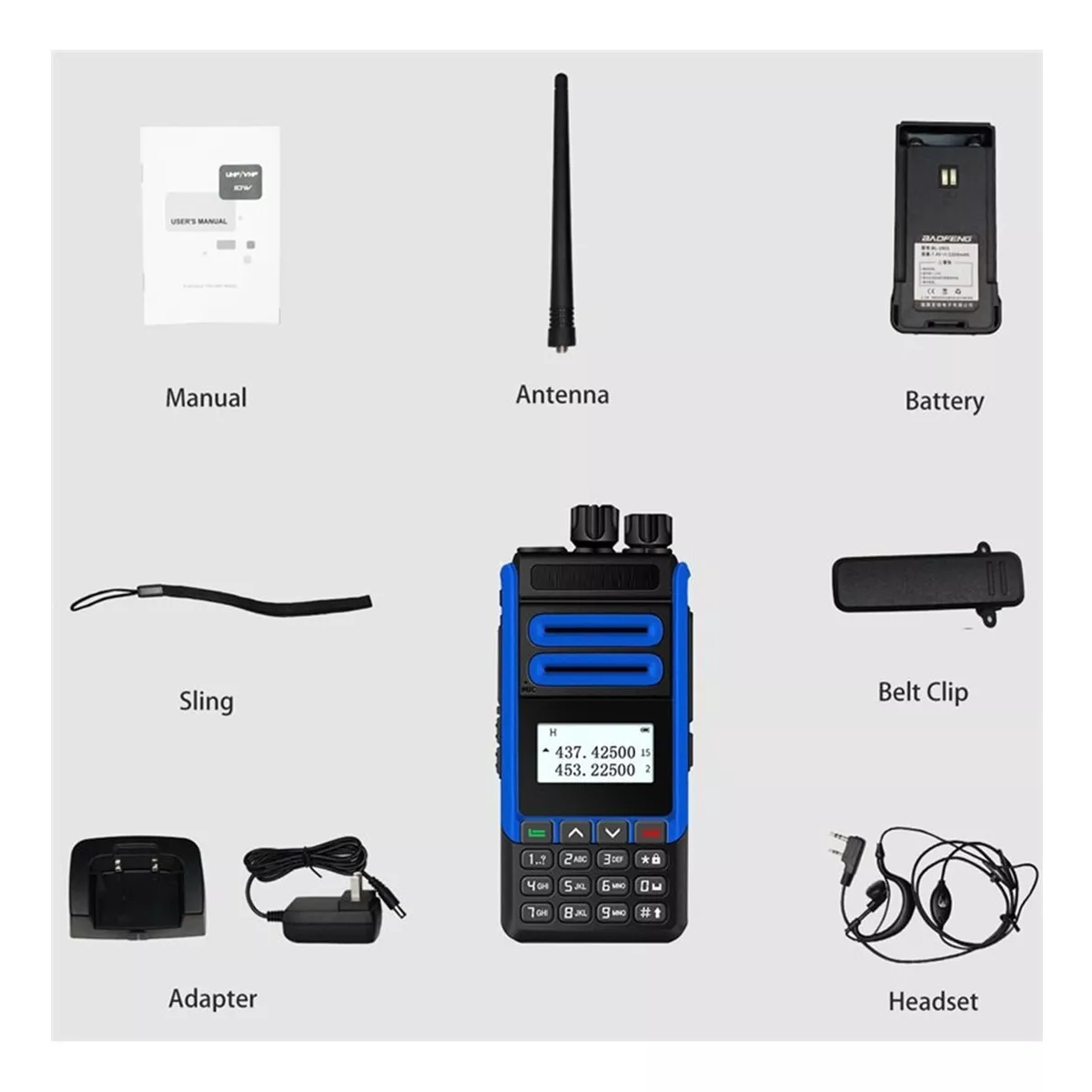 Radio Baofeng 10w H7 Walkie Talkies Uhf Vhf Con Auricular Azul