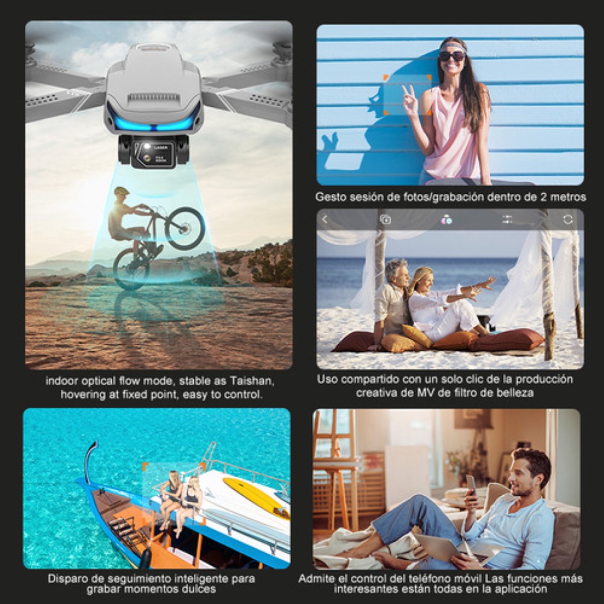 Mini drone 4K XT9 3 con dual cámara HD 2.4GHz 3 baterías,Gris Claro