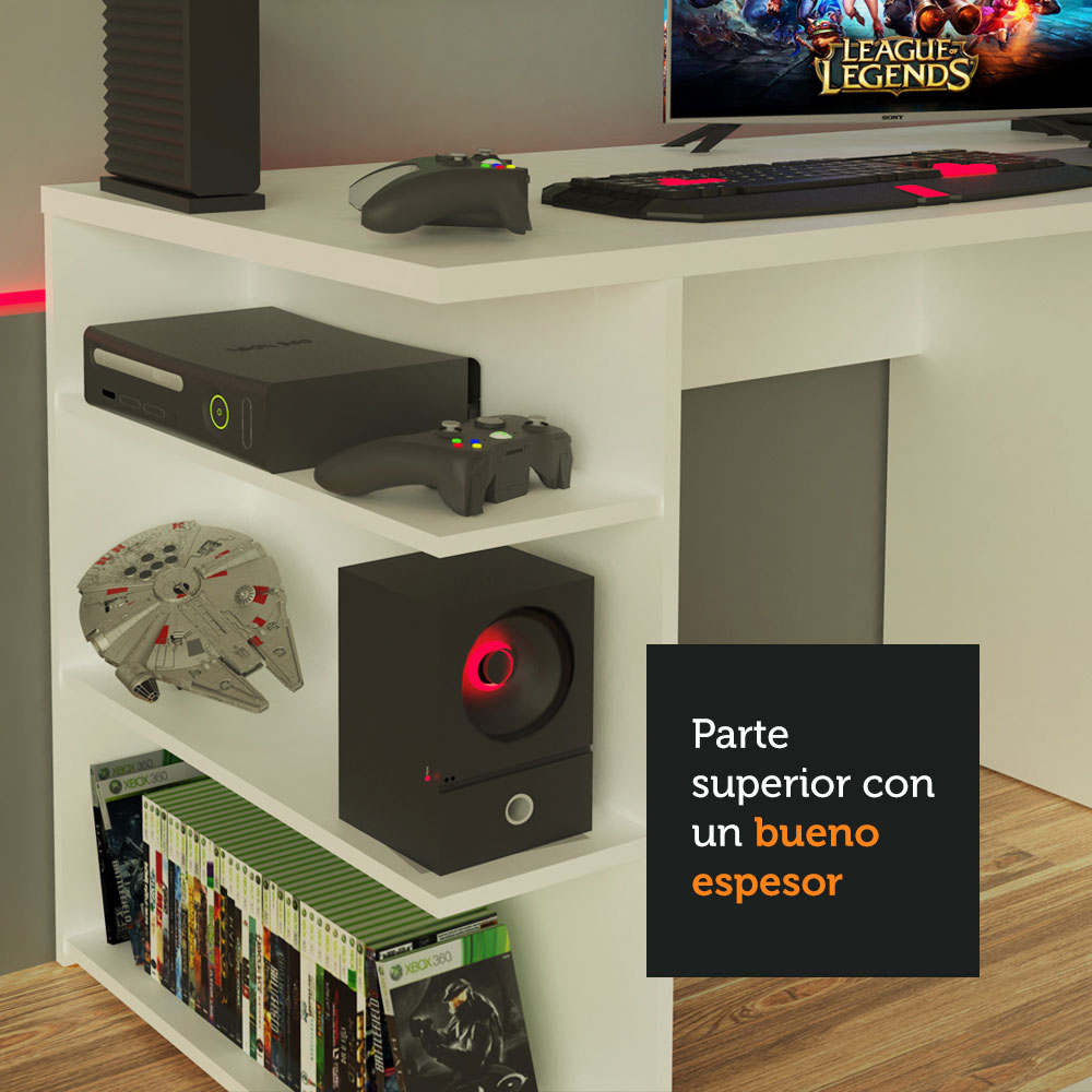 Escritorio Gamer Madesa Para Pc y Consola Blanco.