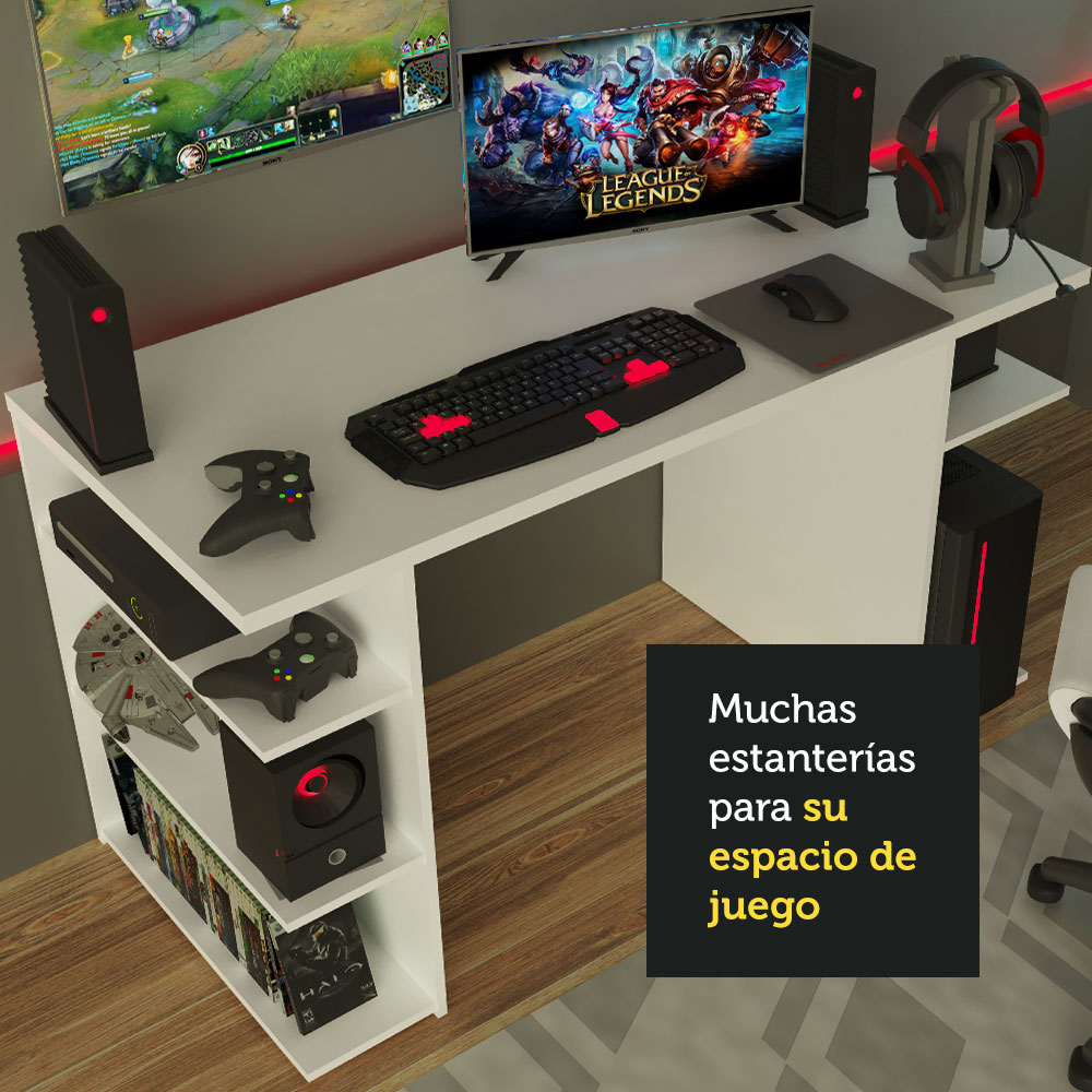 Escritorio Gamer Madesa Para Pc y Consola Blanco.