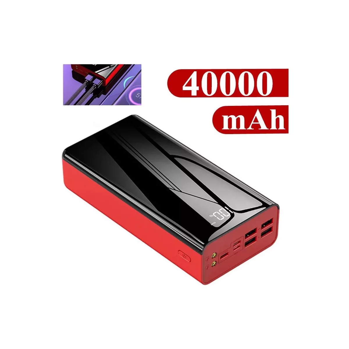 Banco De Energía Batería Portátil 40000mah Celda De Carga Rápida Rojo