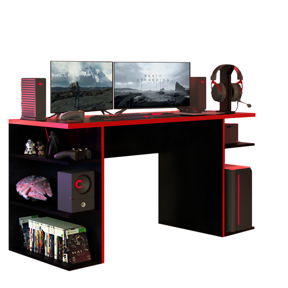 Escritorio Gamer Madesa para PC y Consola Rojo/Negro.