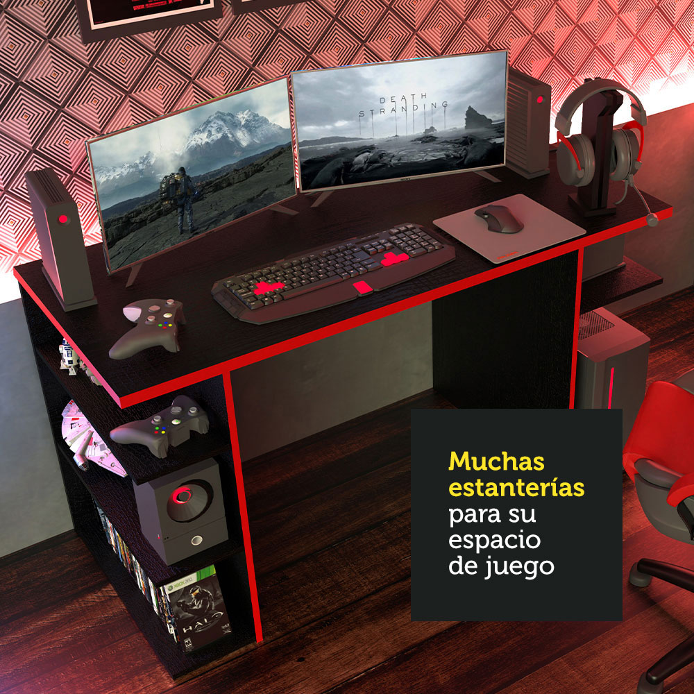 Escritorio Gamer Madesa para PC y Consola Rojo/Negro.