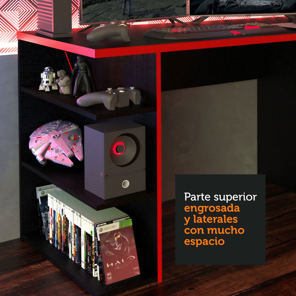 Escritorio Gamer Madesa para PC y Consola Rojo/Negro.