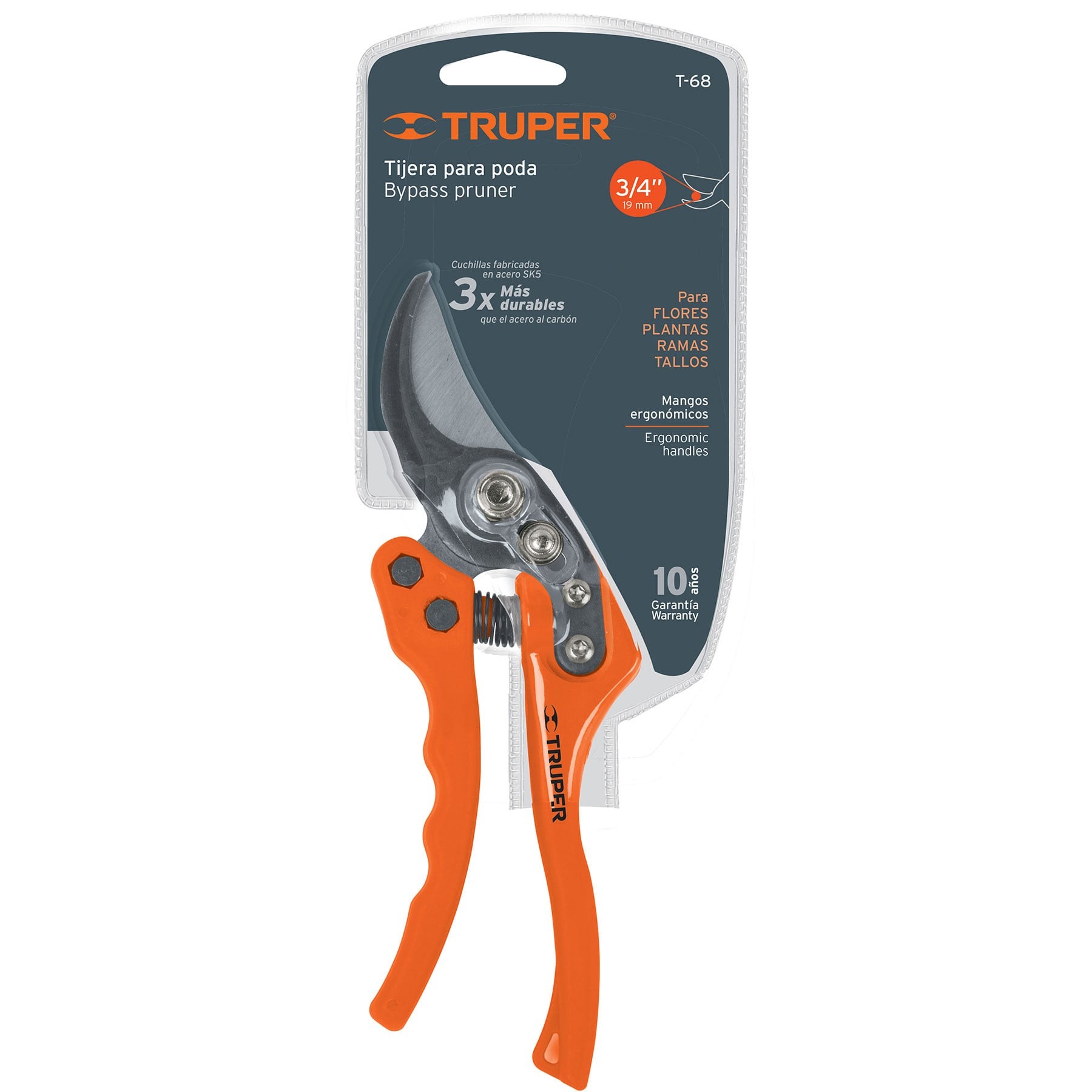 TIJERA PARA PODA 8" DE ACERO/NYLON CON CUCHILLAS ACERO SK5 TRUPER 18463