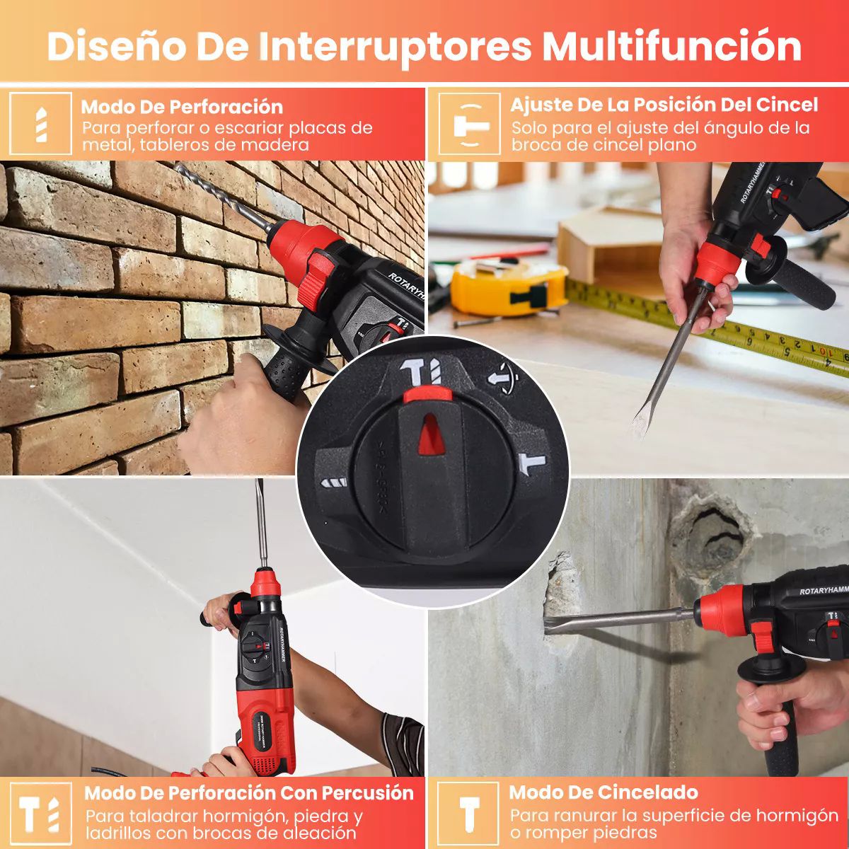 Rotomartillo Taladro Cincelador Multifuncional 800w 26mm