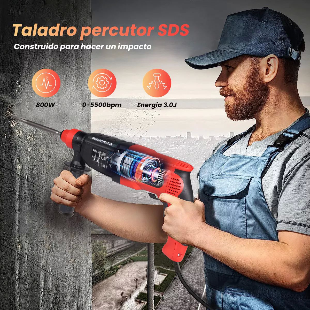 Rotomartillo Taladro Cincelador Multifuncional 800w 26mm