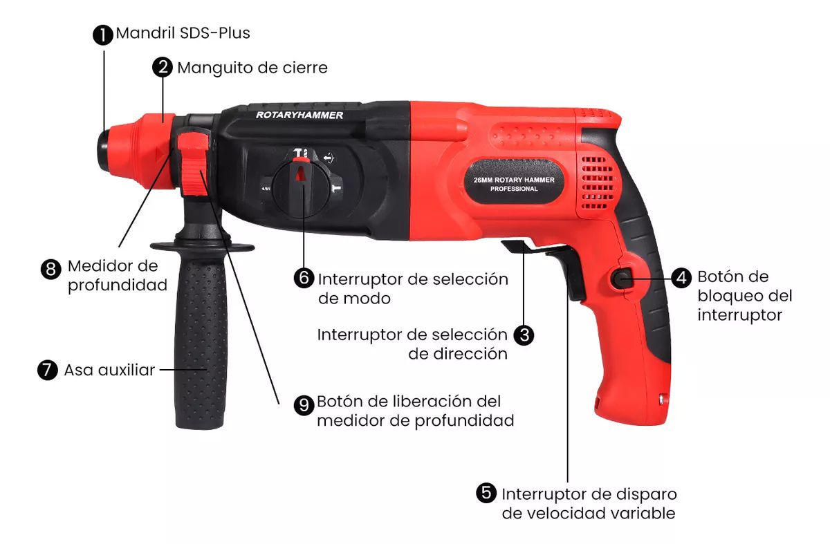 Rotomartillo Taladro Cincelador Multifuncional 800w 26mm