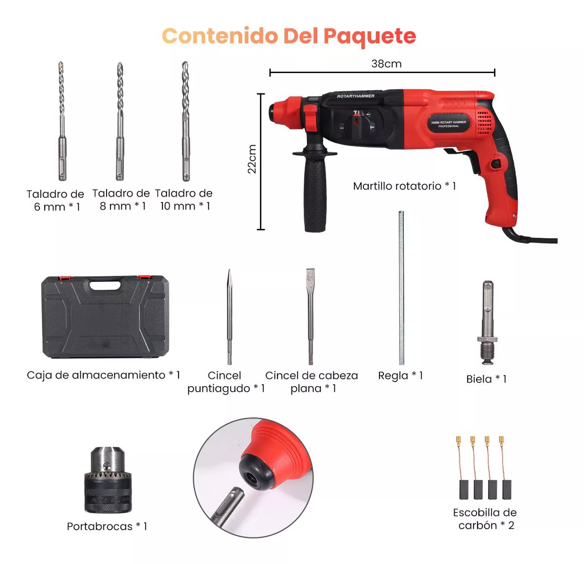 Rotomartillo Taladro Cincelador Multifuncional 800w 26mm