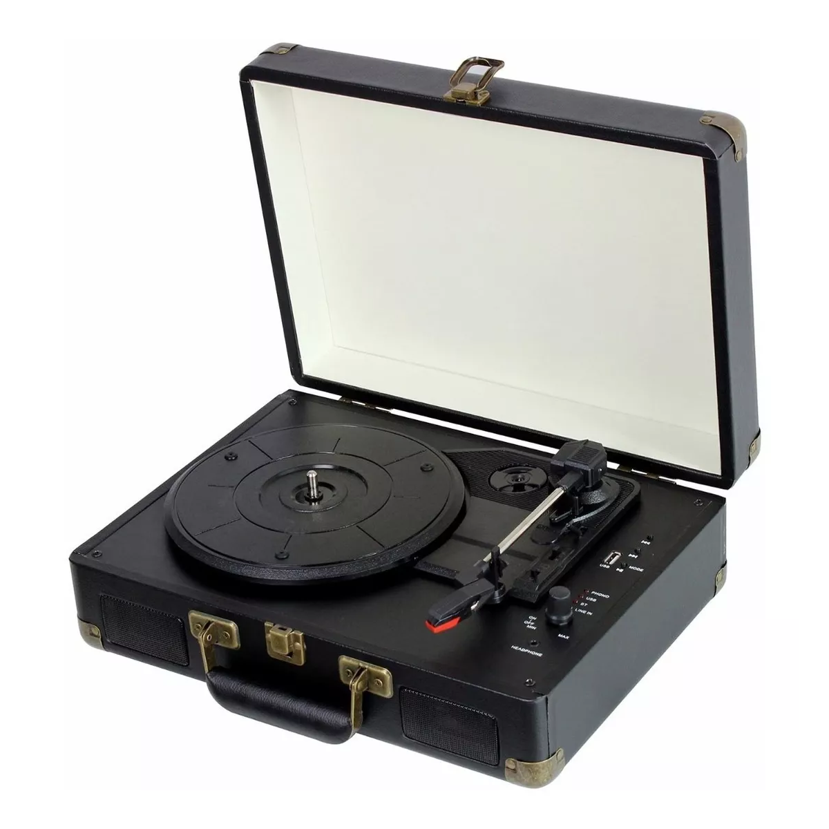 Tocadiscos De Vinilo Negro Retro Portátil Con Bluetooth