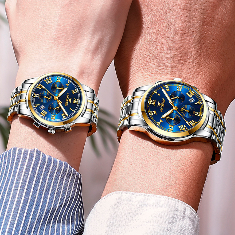 Reloj Hombre Original De Acero Inoxidable Con Fechador Plata Azul